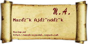 Mazák Ajándék névjegykártya